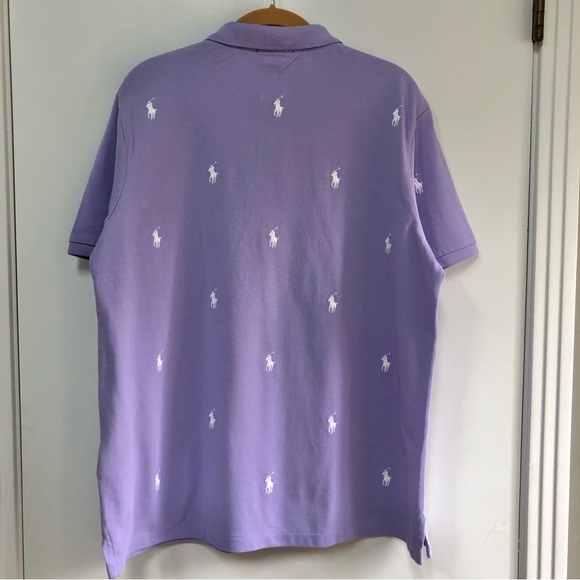 Ralph Lauren Polo purple polo shirt with all over white ponies size L EUC - Picture 2 of 7